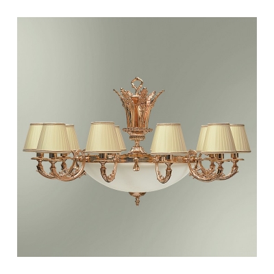 Люстра 10-ти рожковая с абажурами и центральным стеклом 10*14-12.50/8350/10+4А